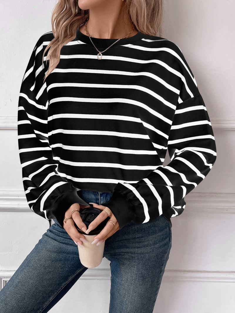 *4 COLORS* Striped Round Neck Long Sleeve Sweatshirt