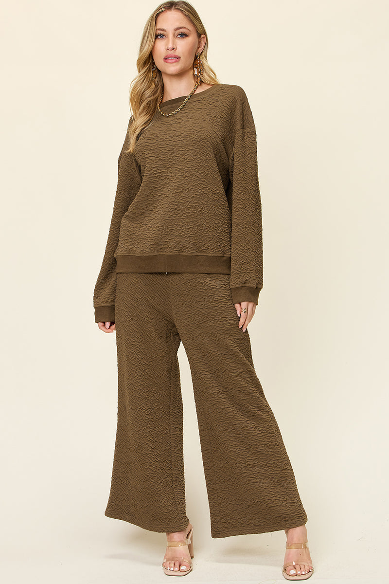 Paper Grading Textured Long Sleeve Top and Pants Set