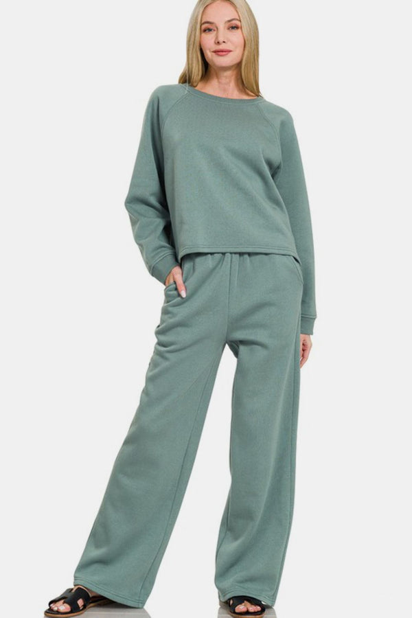 Raglan Sleeve Top and Elastic Waist Pants Set