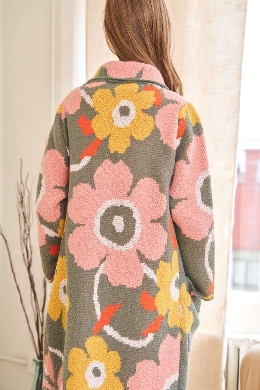 Flower Power Cardigan With Front Pockets