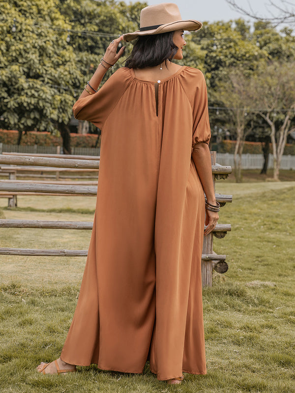 Teacher Approved Neck Half Sleeve Wide Leg Jumpsuit