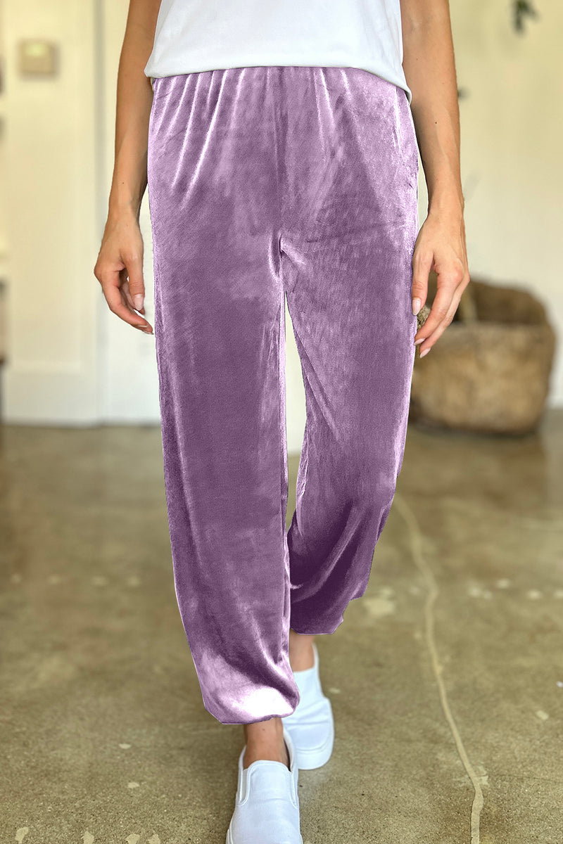 9 COLORS Velvet Pocketed Elastic Waist Joggers