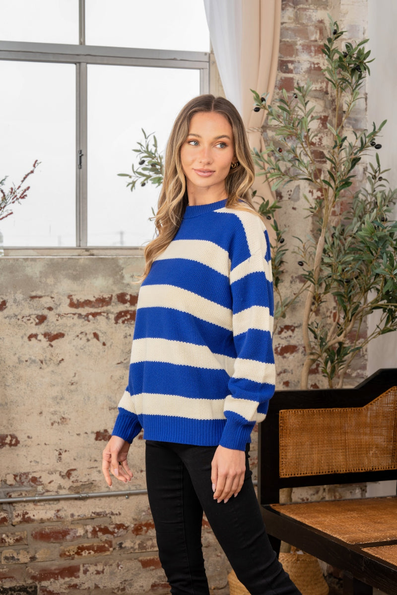 So In Love  Contrast Striped Round Neck Sweater