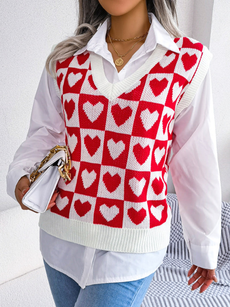 3 COLORS - Heart V-Neck Sweater Vest