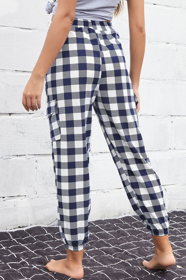 Perfect Plaid Elastic High Waist Cargo Pants