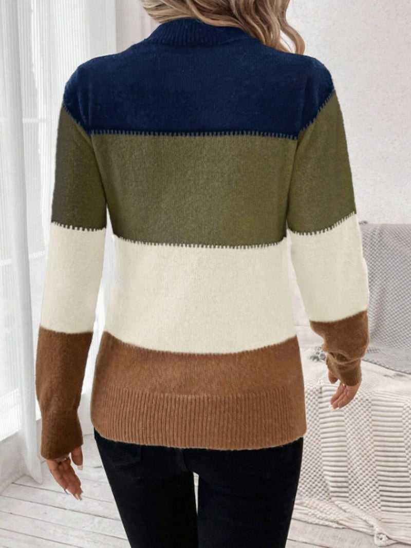 6 COLORS Color Block Mock Neck Long Sleeve Sweater