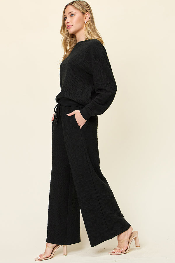 Paper Grading Textured Long Sleeve Top and Pants Set