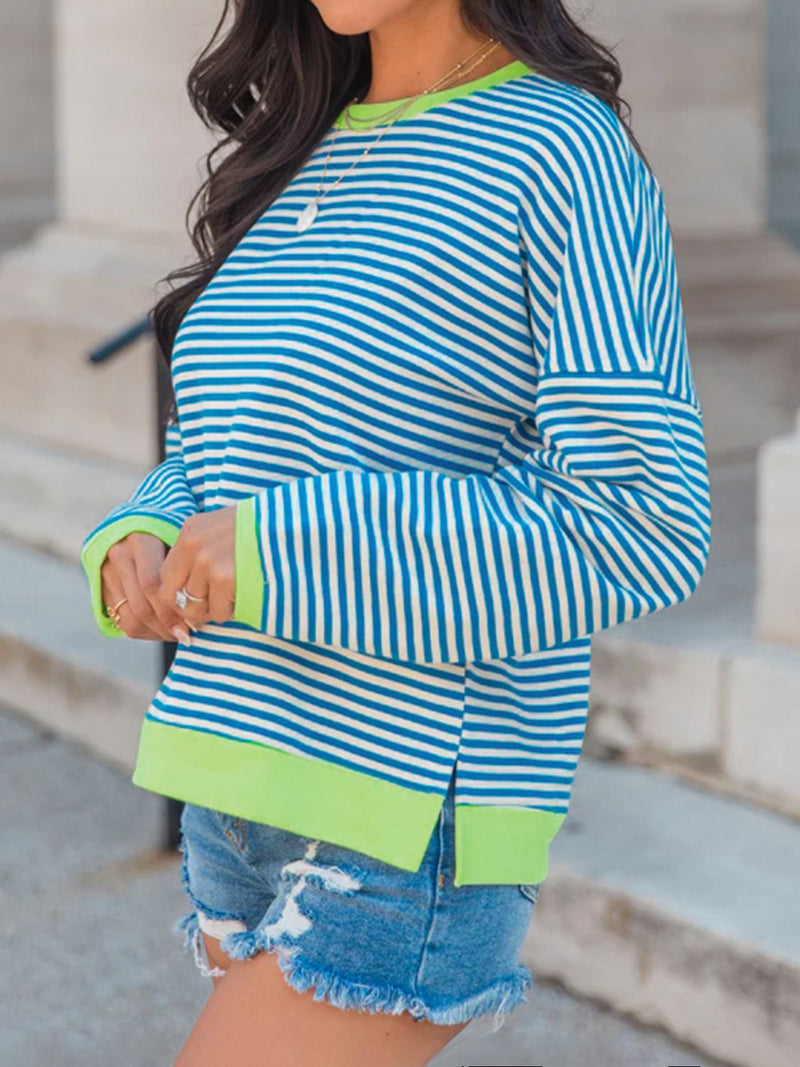 Perfect Striped Round Neck Long Sleeve Sweatshirt