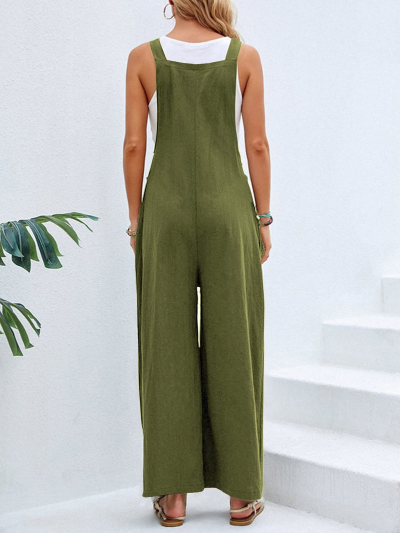 7 COLORS Square Neck Wide Strap Overalls