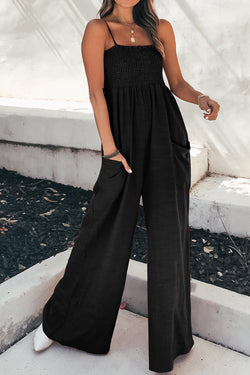 *5 COLORS* Smocked Spaghetti Strap Wide Leg Jumpsuit