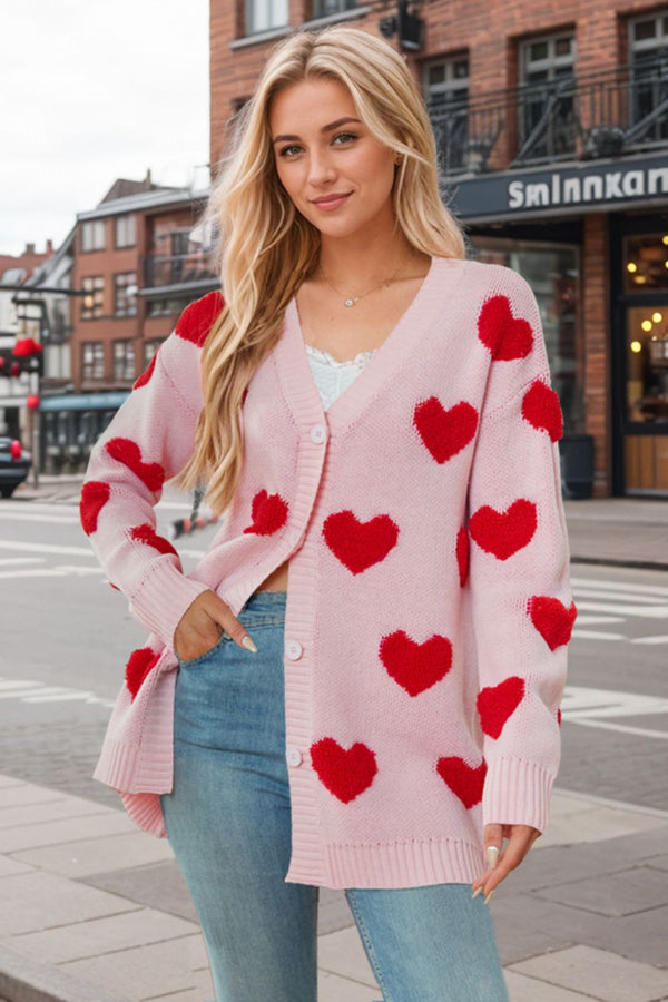 5 COLORS - Heart Button Down Long Sleeve Cardigan