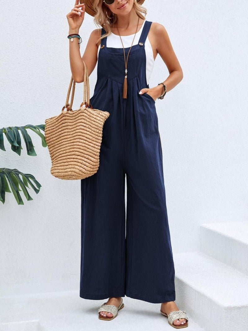 7 COLORS Square Neck Wide Strap Overalls