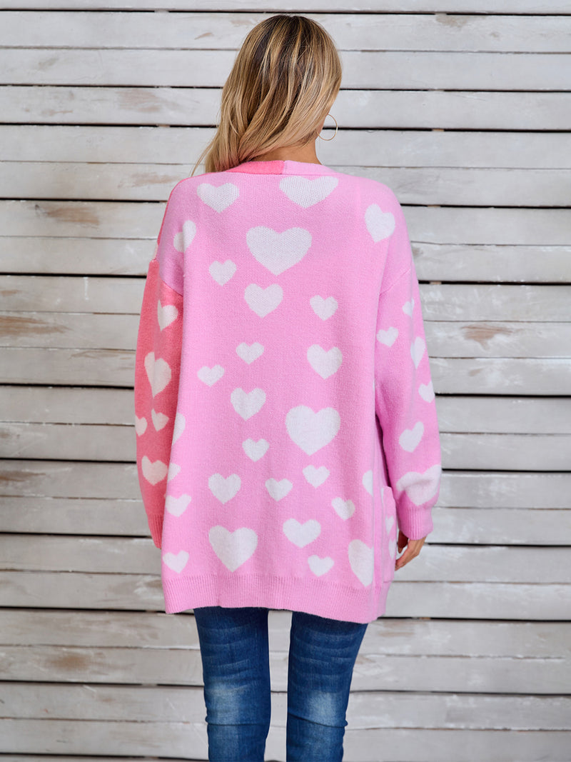 3 COLORS Heart Open Front Long Sleeve Cardigan