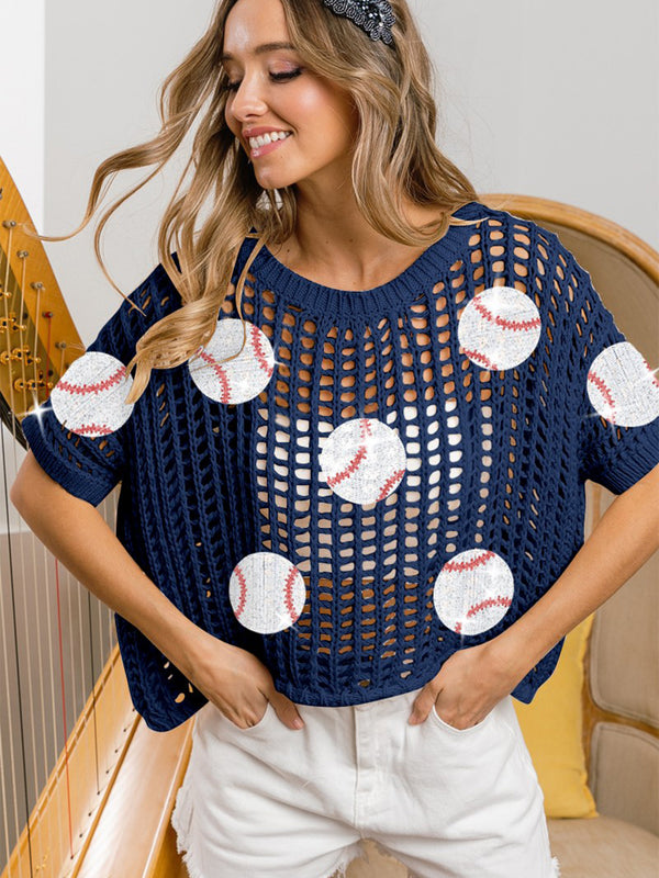 Baseball Mom Patch Short Sleeve Net Cover-Up
