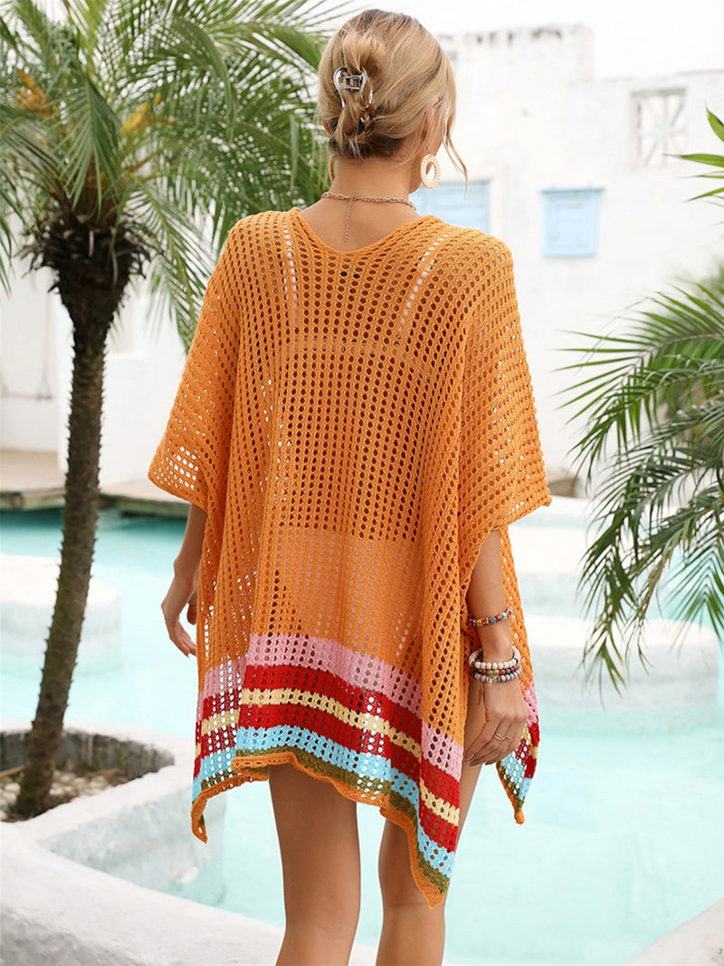 * 4 COLORS* Slit Openwork V-Neck Half Sleeve Cover-Up