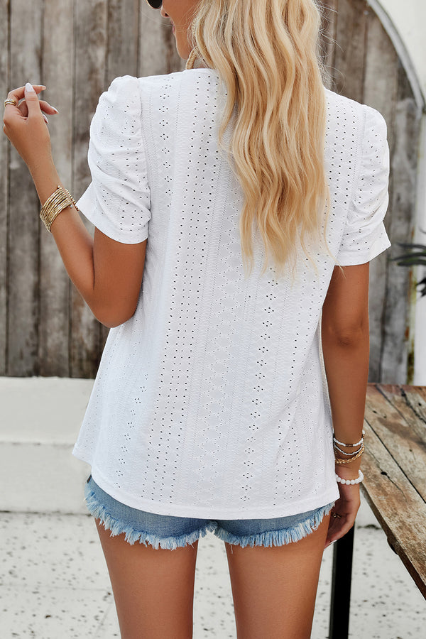 Eyelet Square Neck Puff Sleeve Top