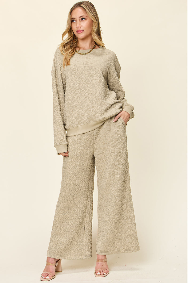 Paper Grading Textured Long Sleeve Top and Pants Set