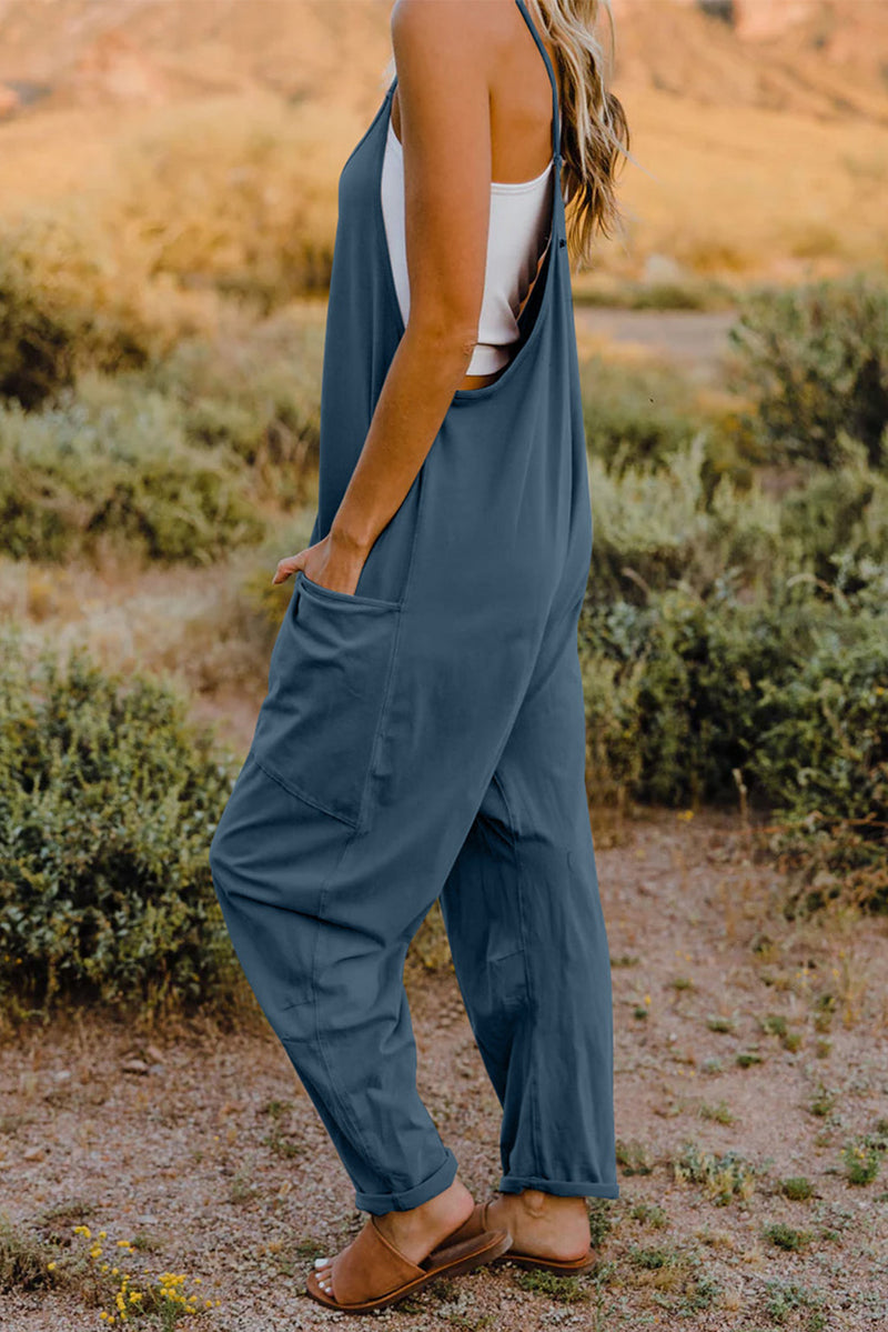 *6 COLORS*  V-Neck Sleeveless Jumpsuit with Pockets