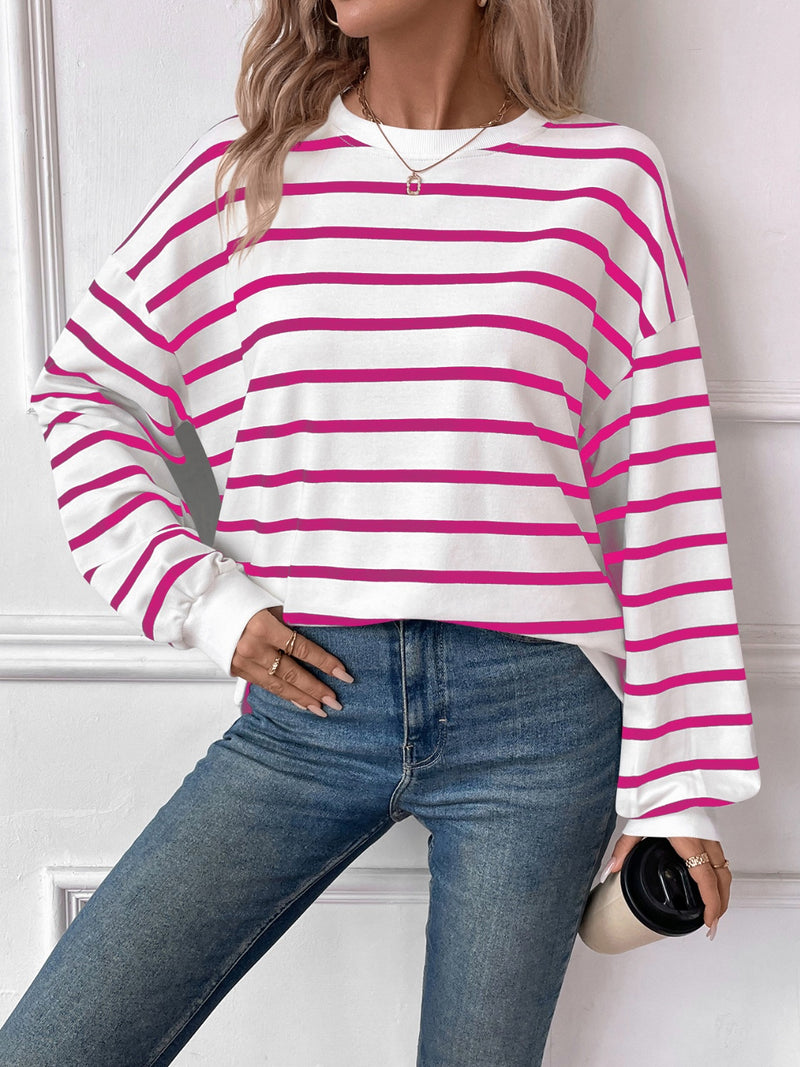 *4 COLORS* Striped Round Neck Long Sleeve Sweatshirt