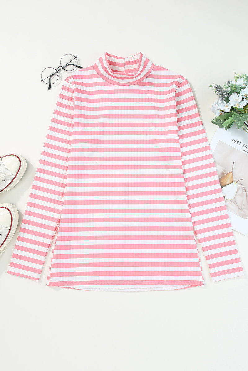 6 COLORS - Fall Back Striped Mock Neck Long Sleeve Top