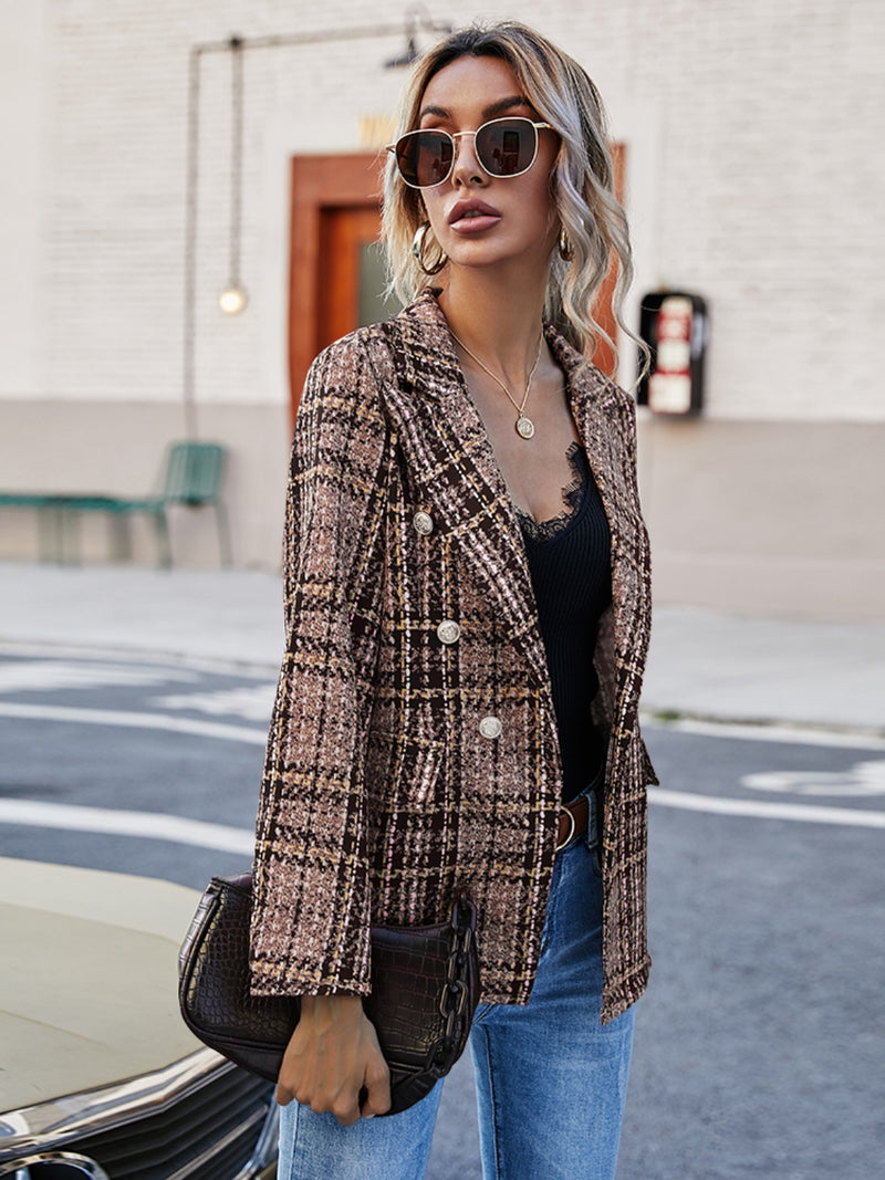 In Session Plaid Lapel Collar Blazer