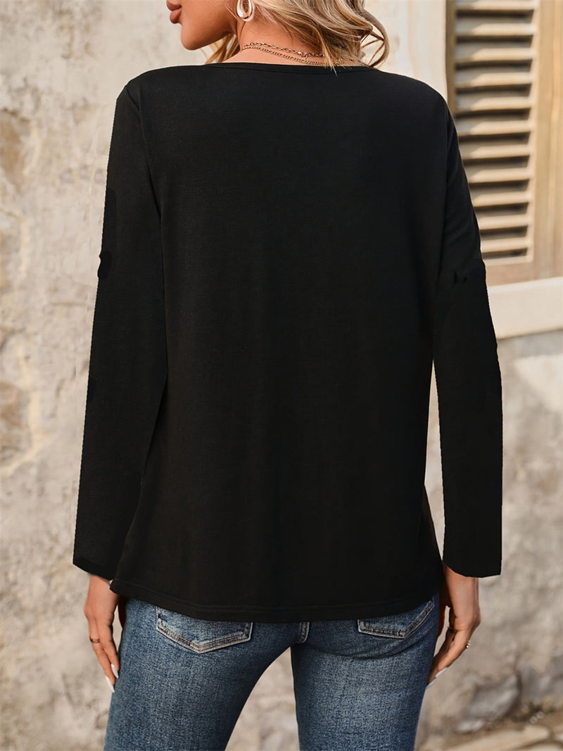 Notched Long Sleeve Top