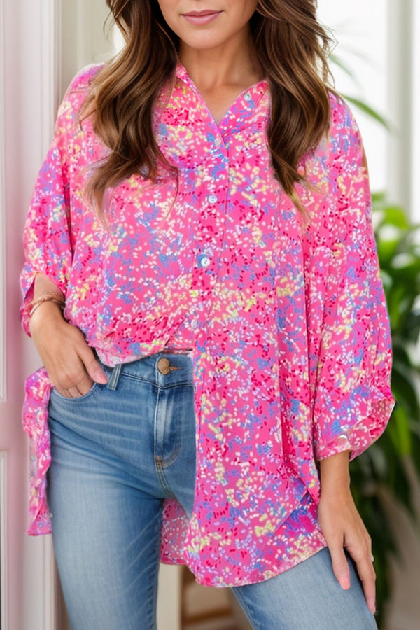 Colorful Printed Collared Neck Button Up Shirt