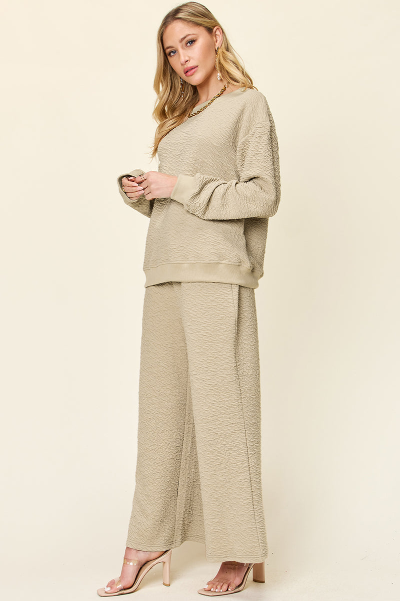 Paper Grading Textured Long Sleeve Top and Pants Set