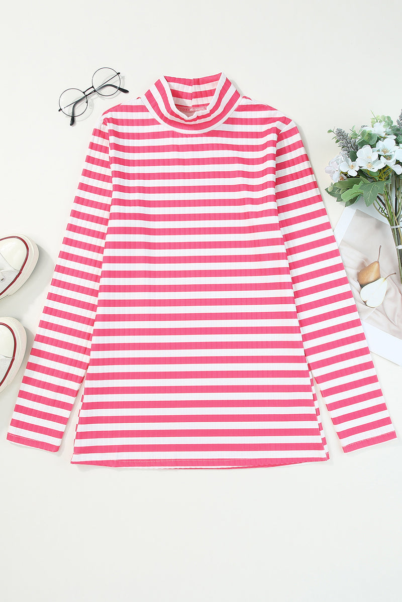 6 COLORS - Fall Back Striped Mock Neck Long Sleeve Top