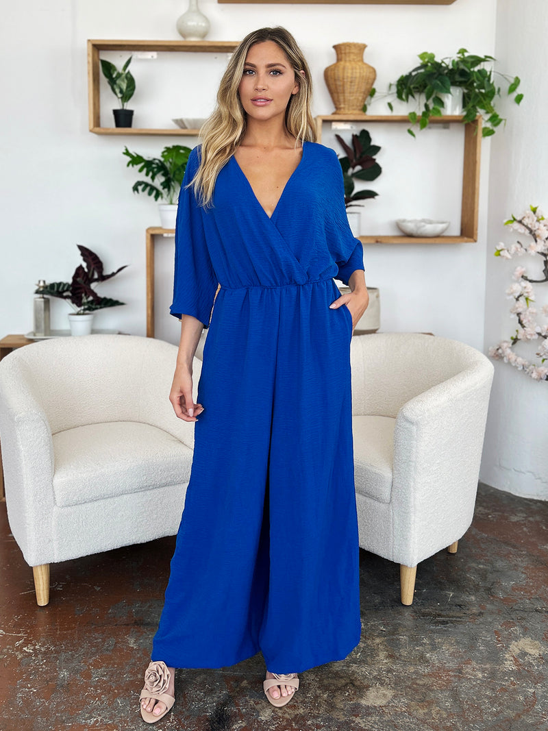 4 COLORS -  Classy Wide Leg Jumpsuit with Pockets