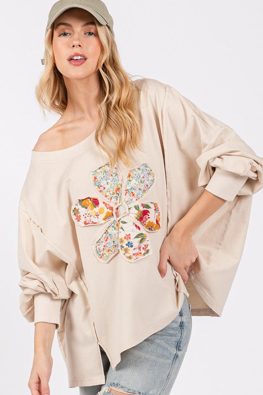 Flower Patch Dropped Shoulder Oversize Top