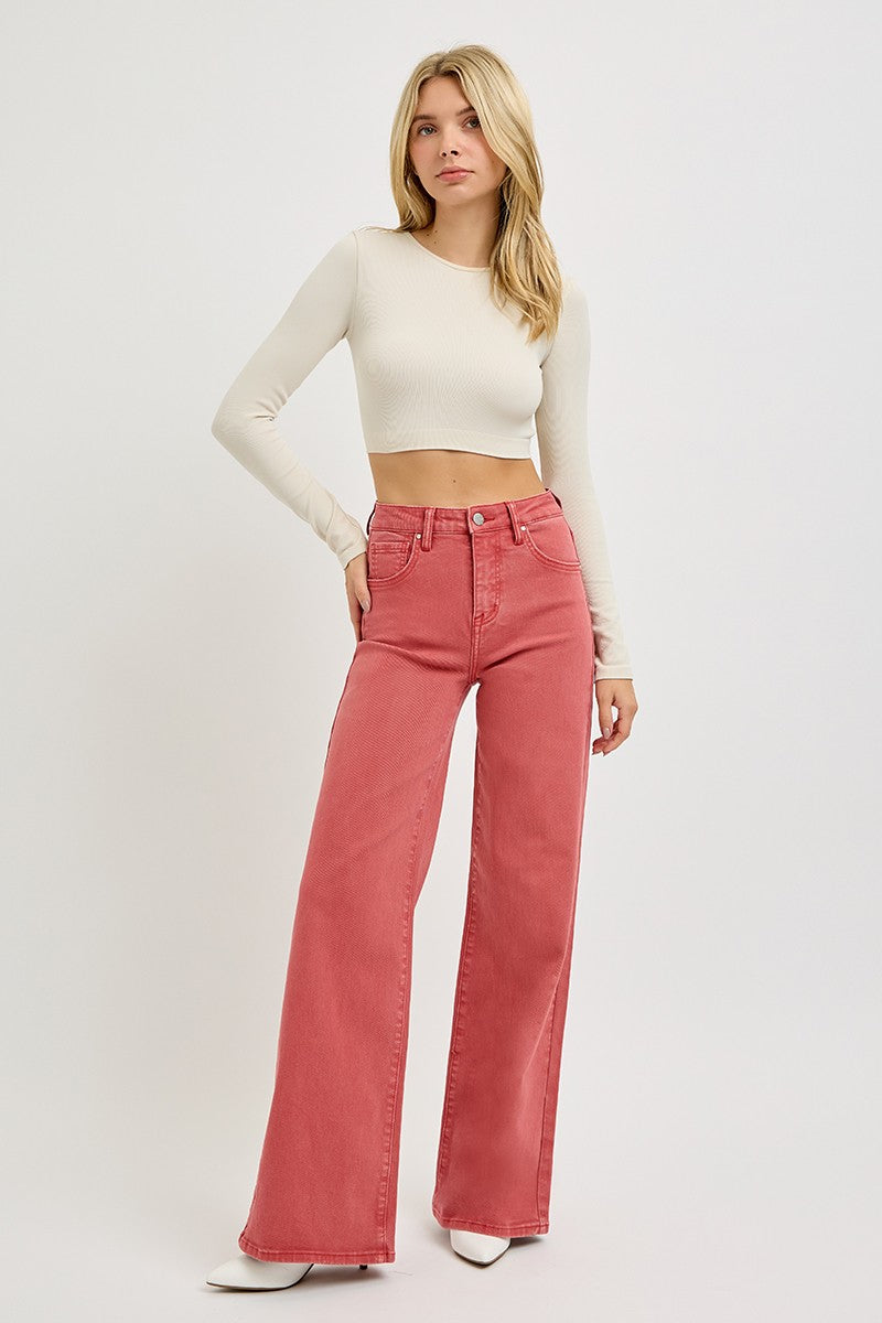 RISEN  High Rise Tummy Control Wide Leg Jeans