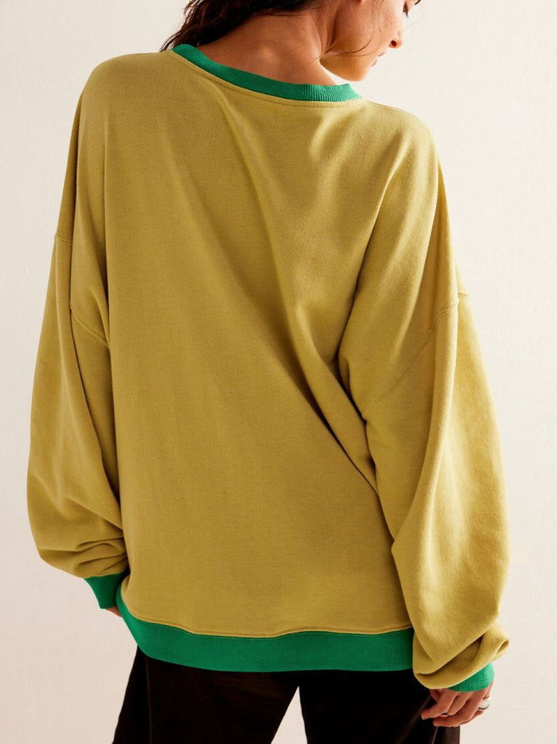 *6 COLORS* Contrast Trim Round Neck Long Sleeve Sweatshirt