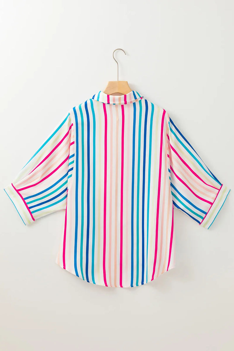 Rainbow  Stripes Collared Neck Button Up Shirt