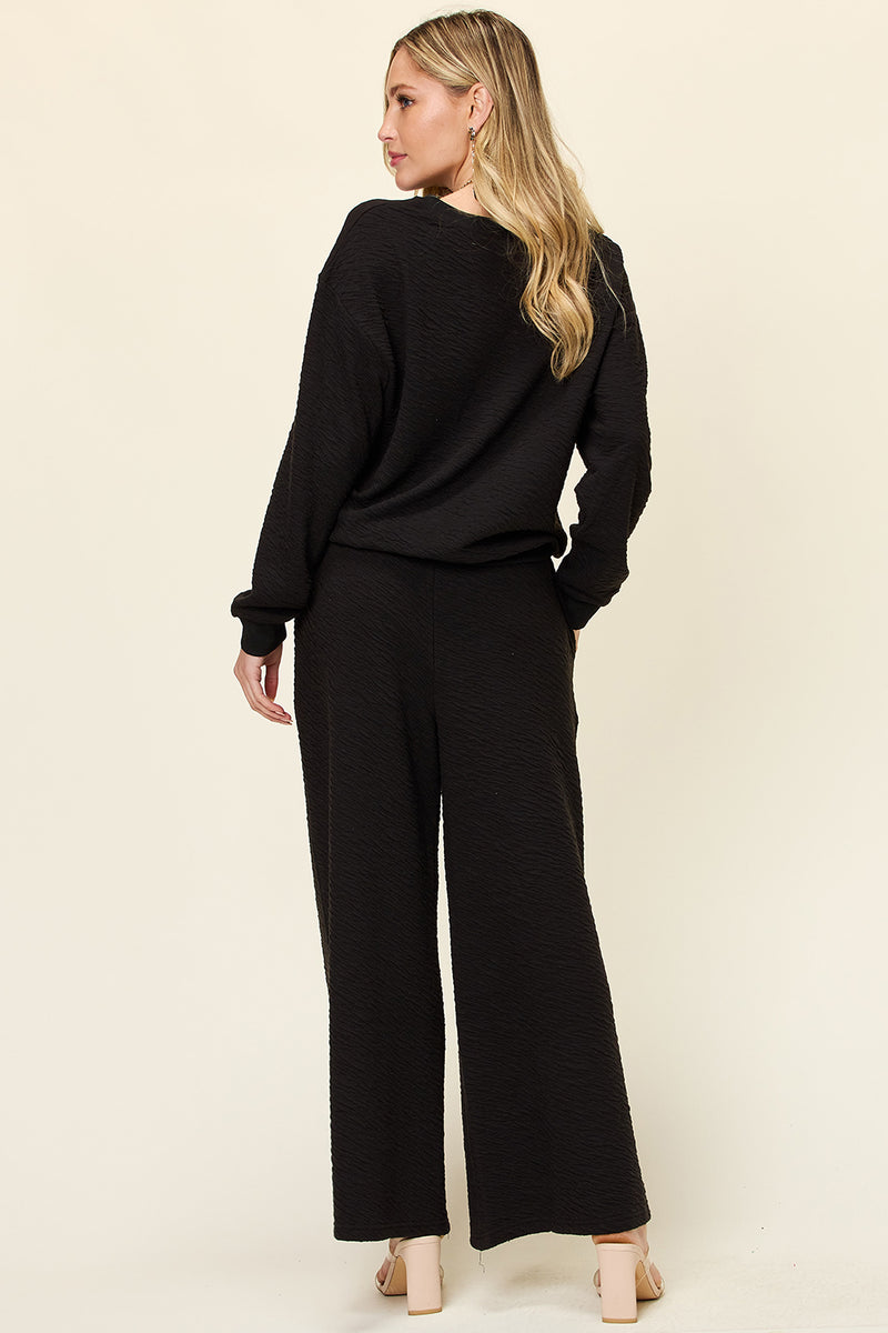 Paper Grading Textured Long Sleeve Top and Pants Set