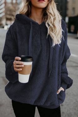 9 COLORS - Quarter-Zip Drawstring Teddy Hoodie