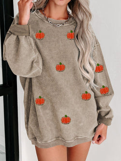 2 COLORS - Pumpkin Round Neck Long Sleeve Sweatshirt