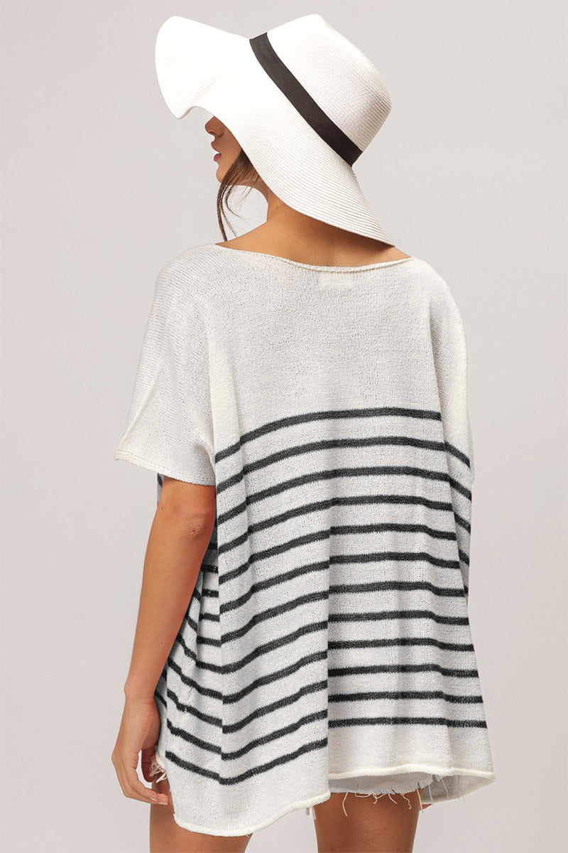 Sailing Away Striped Short Sleeve Top