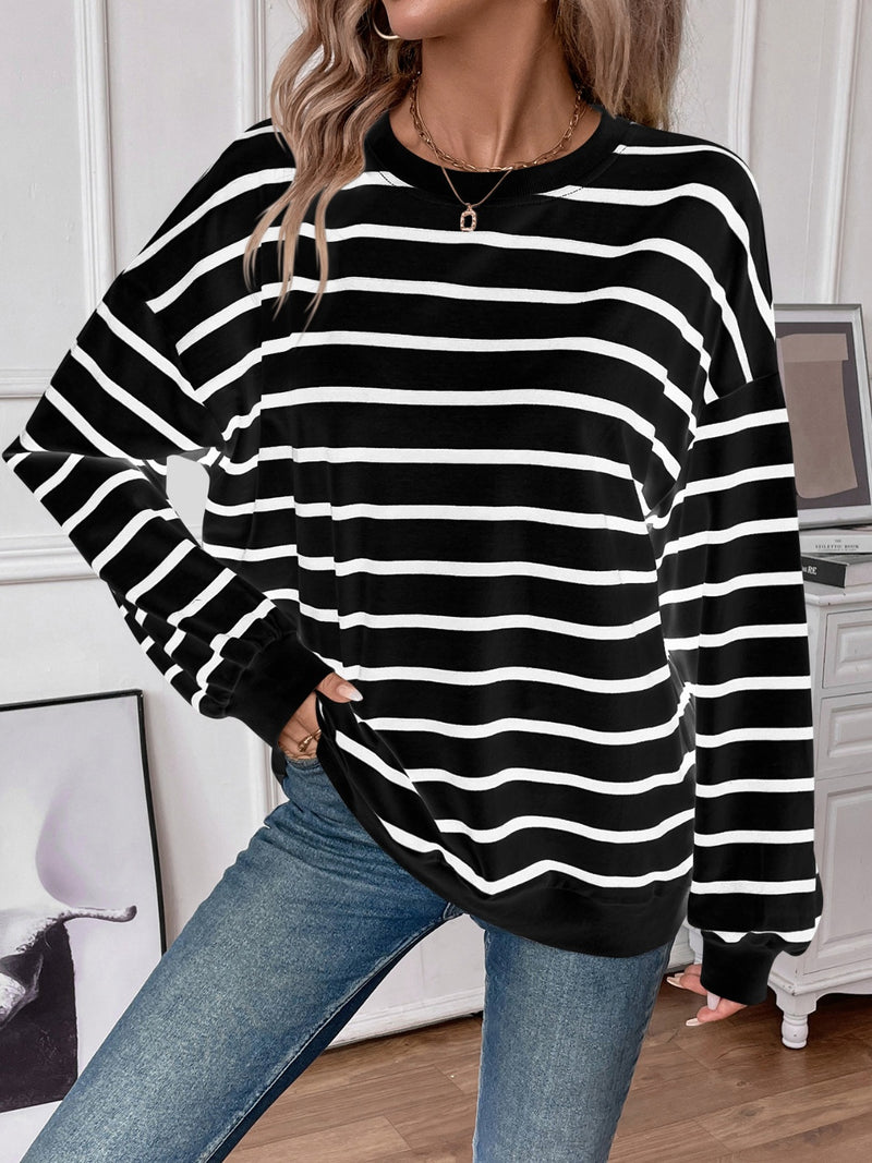 *4 COLORS* Striped Round Neck Long Sleeve Sweatshirt