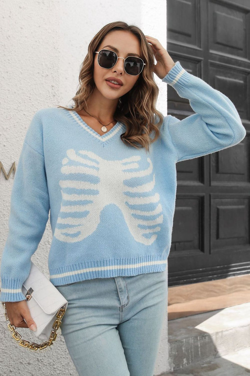 2 COLORS - Skeleton Pullover Sweater