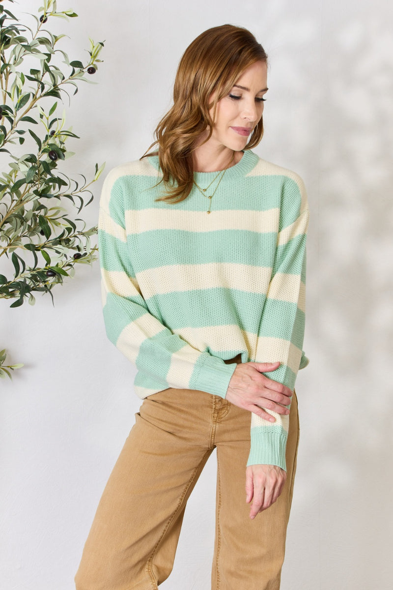 Sew In Love  Contrast Striped Round Neck Sweater