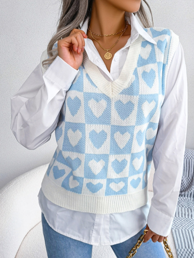 3 COLORS - Heart V-Neck Sweater Vest