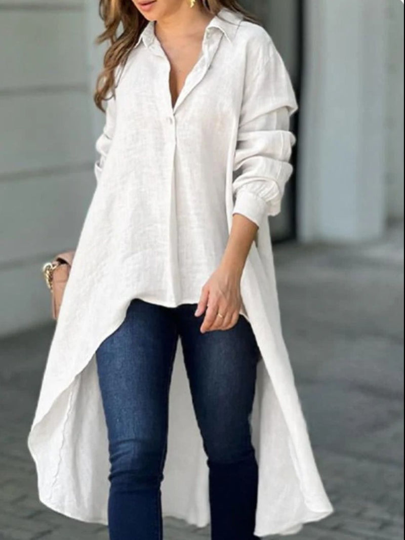 *7 COLORS* Teachers Pet High-Low Collared Neck Long Sleeve Shirt