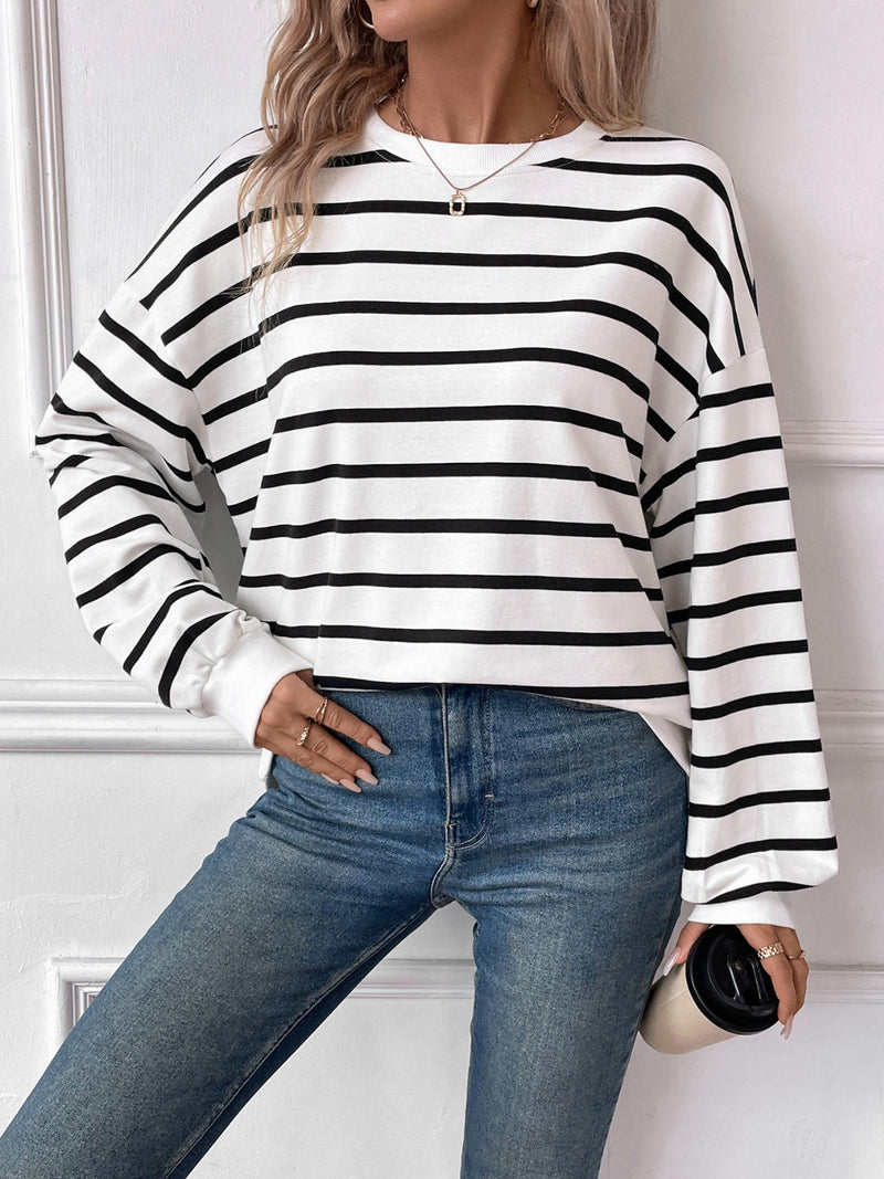 *4 COLORS* Striped Round Neck Long Sleeve Sweatshirt