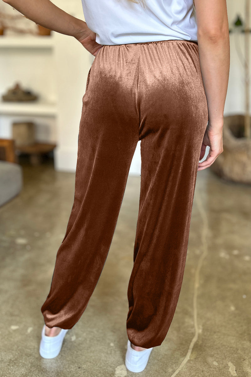 9 COLORS Velvet Pocketed Elastic Waist Joggers