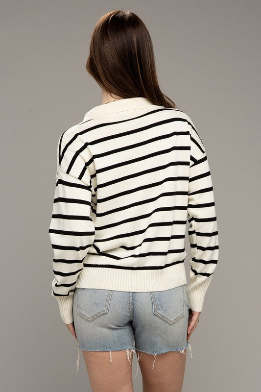 The Perfect Fall Stripe Collared Knit Top