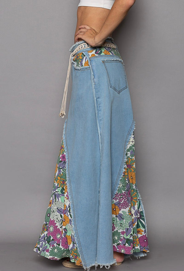 POL Dazed & Confused Vintage Inspired Floral Denim Skirt