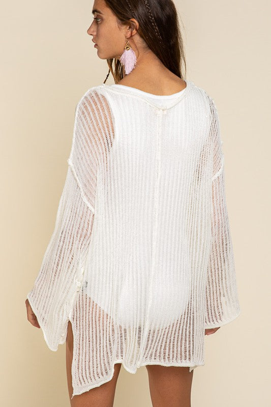 POL Loose Fit See-through Boat Neck Sweater