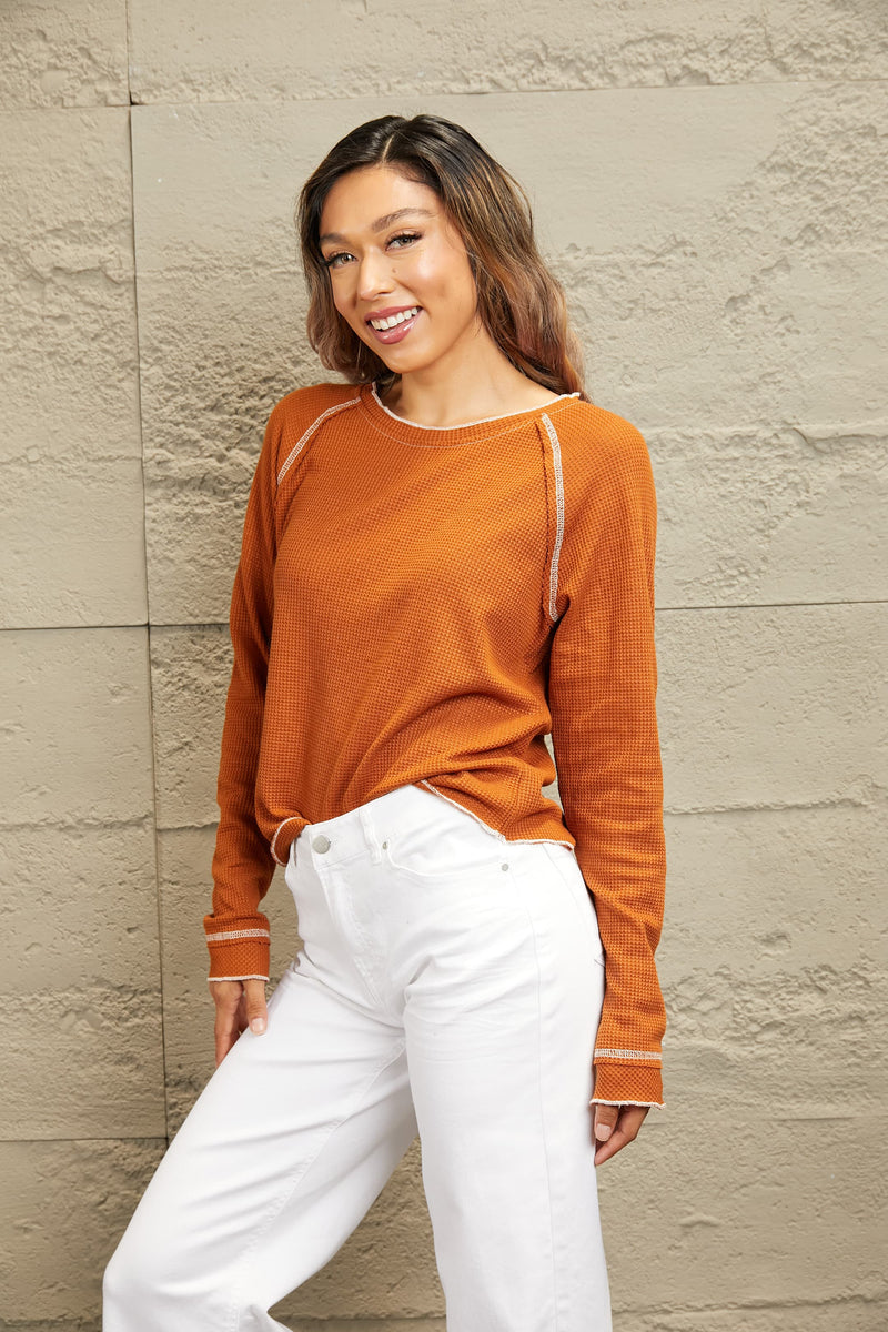 2 COLORS -  Long Raglan Sleeve Round Neck Top