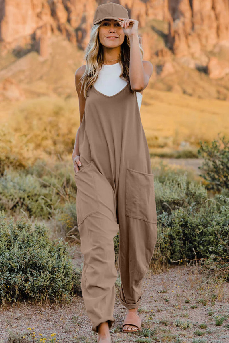 *6 COLORS*  V-Neck Sleeveless Jumpsuit with Pockets